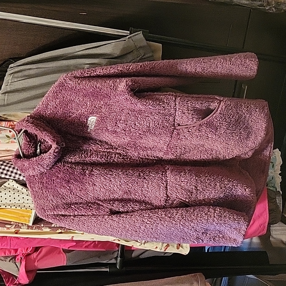 North face girls Oso Suave long fleece jacket Pikes purple xl